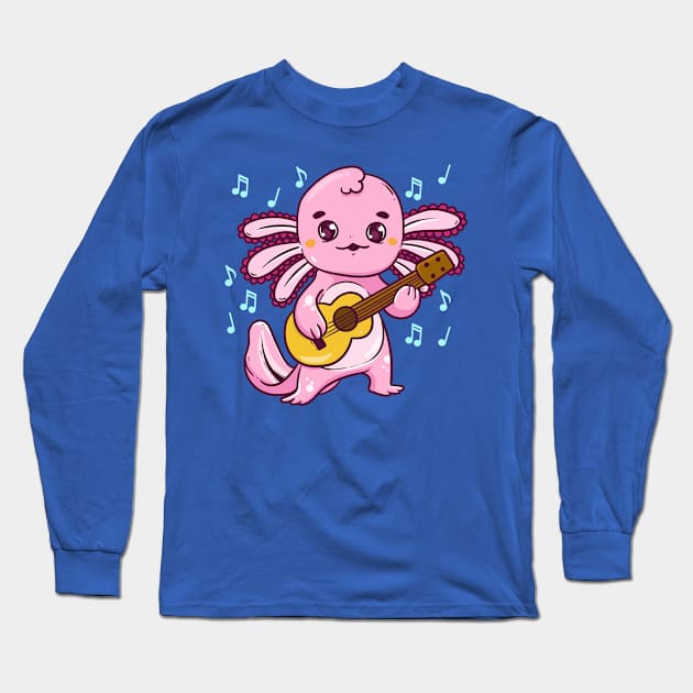 Axolotl Guitar Player Musician Guitarist Long Sleeve T-Shirt by E